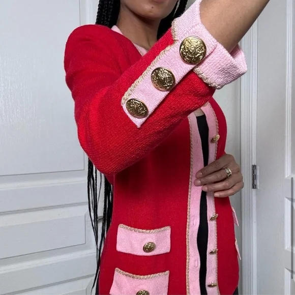 St. John Collection Vintage Knit Cardigan Pink & Red - Picture 2 of 5